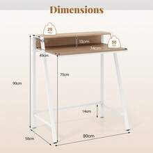 GOFLAME Computer Desk With Monitor Stand,80 Cm Small Desk Compact Desk With Ample Storage Space, 2-Tier Workstation Desk, Space-Saving Study Writing Table Dressing Table With Trapezoidal Structure For Home Office - Khaki - View 2