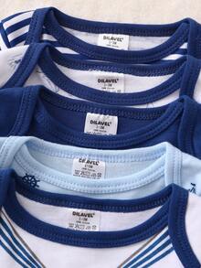 DILAVEL 5PCS Autumn And Winter New Baby Long Sleeved Crawling Clothes For Boys, Girls, And Babies, Combined Triangle Bodysuit, Navy Pattern Series, Simple And Fashionable Outdoor Outfit - Blue - View 8