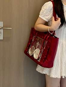 日系原宿新款时尚缎面蝴蝶结大容量Lta包，可放粒粒，可挂钥匙扣，可放明信片，可放公仔，可参加漫展，可参加派对，可送朋友，可单肩，可放徽章，可放镭射票，可搭配Lolita服饰，可送情人节礼物，可送圣诞礼物，可送生日礼物，时尚优雅淑女Lta包，史上最佳圣诞礼物 - 紅色 - 查看 3