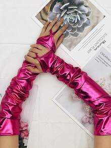 1 Pair Solid Color Coated Fabric Fingerless Tight-Fitting Reflective Couple's Intimate Stage Performance Gloves, Suitable For All Seasons - A - View 2