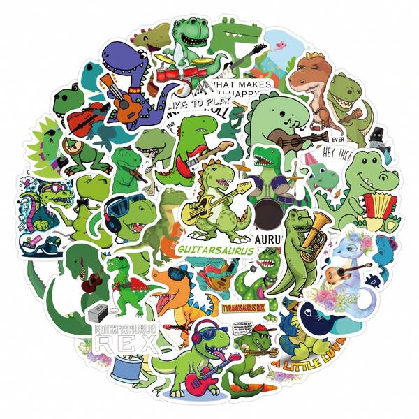 50pcs Dinosaur Band Funny Cartoon Graffiti Sticker Pack, Decorative For Handbag, Water Bottle, Phone, Notebook, Skateboard, Luggage