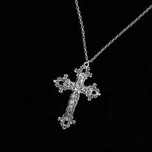 1pc Vintage Minimalist Gothic Baroque Style Exaggerated Personalized Necklace With Cross Pendant, Unisex