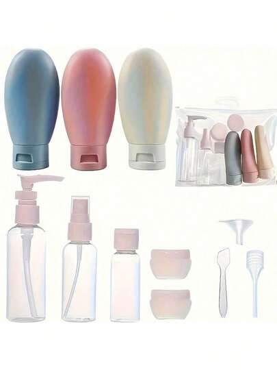 Silicone Travel Bottles 11 Piece Set, Refillable Travel Bottles, Silicone Travel Bottles, Leakproof Refillable Travel Bottles, Leakproof Silicone For Shampoo, Liquids And Lotions School Supplies Back To School Supplies College Dorm Bathroom Decor Travel Essentials