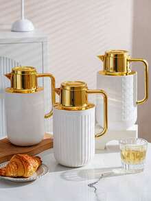 1pc 1000ml/33.8oz Vacuum Insulated Bottle, Minimalist Gold-Plated Design, Push-Button Spout, Glass Liner, Suitable For Coffee, Essential For Back To School - Multicolor - View 10