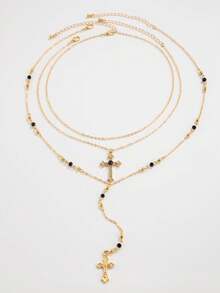 3pcs/Set Elegant Versatile Minimalist Layered Cross & Y-Shape Tassel Necklace, Suitable For Men & Women, Ideal For Holidays, Parties, Daily Wear, Wonderful Gift For Halloween, Christmas, Thanksgiving