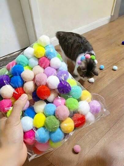 200 piezas de juguetes coloridos para gatos, pelotas de peluche para mascotas, juguetes para gatos, suministros interactivos para gatos, entrenamiento introductorio, juegos de mini pelotas de peluche, pelotas de peluche elásticas, decoración de fondo de habitación, etc.