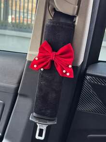 1pc/2pcs Car Seat Belt Bow Plush Shoulder Protection Cover Car Anti Pinch Neck Safety Belt Protection Cover