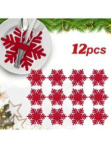 12 pièces Porte-couverts en feutre de flocons de neige de Noël, pinces à couverts, sets de table, décoration de table de fête de Noël pour ajouter de la couleur à votre table de fête de Noël, convient pour Noël et diverses fêtes