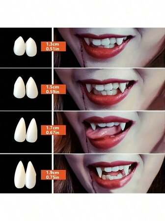 Halloween Vampire Teeth Set - Zombie And Tiger Teeth, Gag Fake Teeth Toy For Roleplay, Makeup And Costume Accessories, Size 13mm/15mm/17mm/19mm, Comes With Instructions