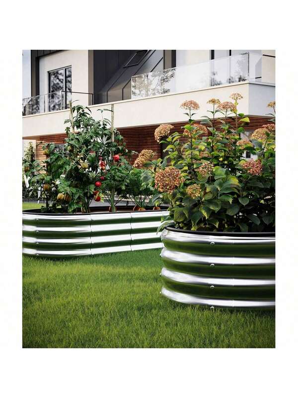 1 set de bac de jardinage combiné en tôle galvanisée de grande taille pour l'horticulture extérieure, bac à plantes