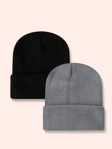Set de 4 gorros de punto de unicolor, sombreros para niños y niñas, gorros calientitos para bebés para usar en exteriores, otoño/invierno - Multicolor - Ver 85