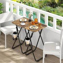 Juego de 2 Mesa Plegable Pequeño, Bandejas de TV Plegable Portátil, Mesa Auxiliar Plegable Servicio para Sala, Cama, Sofá, Mesa de Bandeja de Cena de TV Plegable con Soporte para Tazas - Marrón - Ver 8