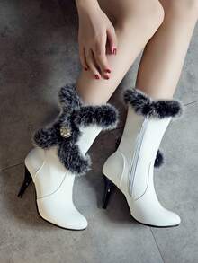 Chunky Heel Waterproof Platform Short Boots For Women, Comfortable & Sexy, New Thick Sole Waterproof Platform Boots For Runway - White - View 8