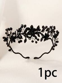 1件复古黑色花朵头饰，饰有水晶珠，适合新娘婚礼佩戴，也可作为女士派对、舞会、情人节配饰。 - 黑色 - 查看 13