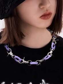 1pc Fashionable, Unique, Exquisite Hip-Hop Punk Versatile Colorful High-End Luxury Creative Geometric Acrylic Metal Buckle Necklace For Men, Suitable For Daily Wear, Festivals And Parties