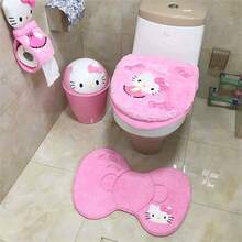Sanrio Sanrio Hello Kitty 1/3pcs Bathroom Set: Soft & Absorbent Carpet, Contour Mat & Toilet Seat Cover - Cozy Polyester Blend For Comfort & Style