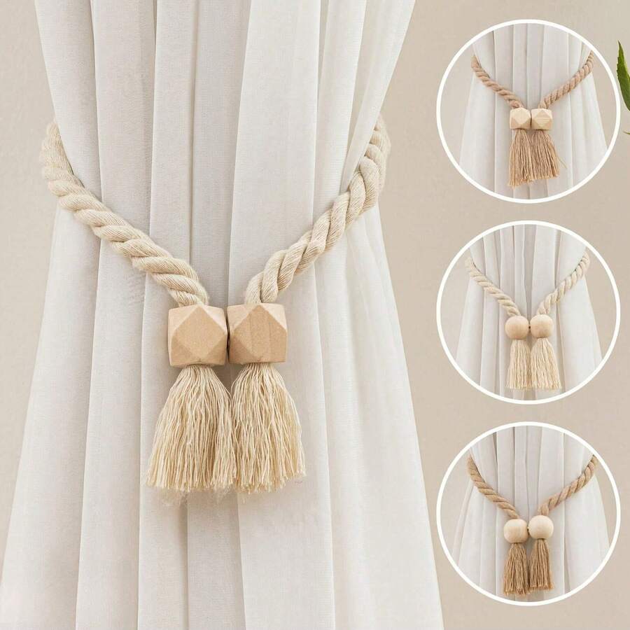 2 Pcs Strong Magnetic Curtain Tiebacks Curtain Holdbacks Outdoor Curtain Tiebacks Hand Woven Tie Backs Drapery Holdbacks Curtain Ties For Drapes