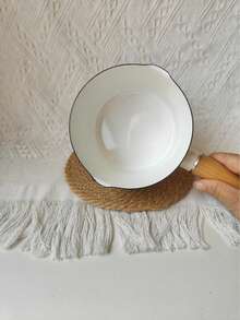 1pc Enamel Lip Edge Uncovered Spout Marked Single Handle Wood Handle Milk Pot, Cooking Noodles, Porridge For Babies, Enamel Vintage Style Single Handle Small Milk Pot, Cooking Soup, Noodles, Suitable For Induction, Gas Stove - Multicolor Enamel Milk Pan - View 5