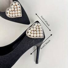 1 Piece Simple High-End Imitation Pearl Big Heart-Shaped Shoe Flower Shoe Clip Detachable Shoe Buckle Accessory, Fashionable And Versatile - Gold - View 4