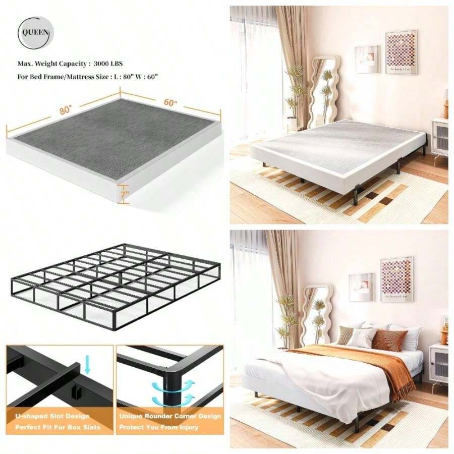 Inch Box Spring, Metal High Profile Spring, Heavy Duty Mattress Foundation, Easy Clean Cover, Quiet, Non - Slip, Simple Assembly