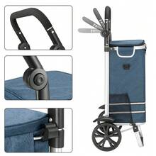Bakaji Carrello Spesa 3 in 1 Pieghevole per Trasporto con Capacità di 56 Litri, Carrellino a Mano Portaspesa Carico Massimo 50 kg con Manico Ergonomico, Ruote e Tracolla, Trolley Salvaspazio - Blu - Visualizzare 9