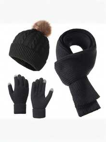 Gorro de Tricô Elegante e Casual para Mulheres: 1 Conjunto de Material Macio Semelhante à Lã de Cordeiro com Detalhe de Pompom, Bordado Simples de Letra, Chapéu de Inverno Grosso e Quente, Fácil de Dobrar para Armazenamento Conveniente, Opções de Várias Cores, Perfeito para as Estações de Outono e Inverno, Uso Diário, Atividades ao Ar Livre, Proteção contra Frio, Alternativa de Boné de Beisebol de Estilo Unissex, Cobertura de Cabeça Versátil e Chique para Mulheres que Buscam um Visual Aconchegante e Estiloso