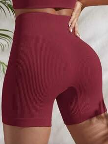 Women's Bermuda Shorts Gym Fitness In Premium Ribbed Polyamide Without Transparency - Burgundy - View 1