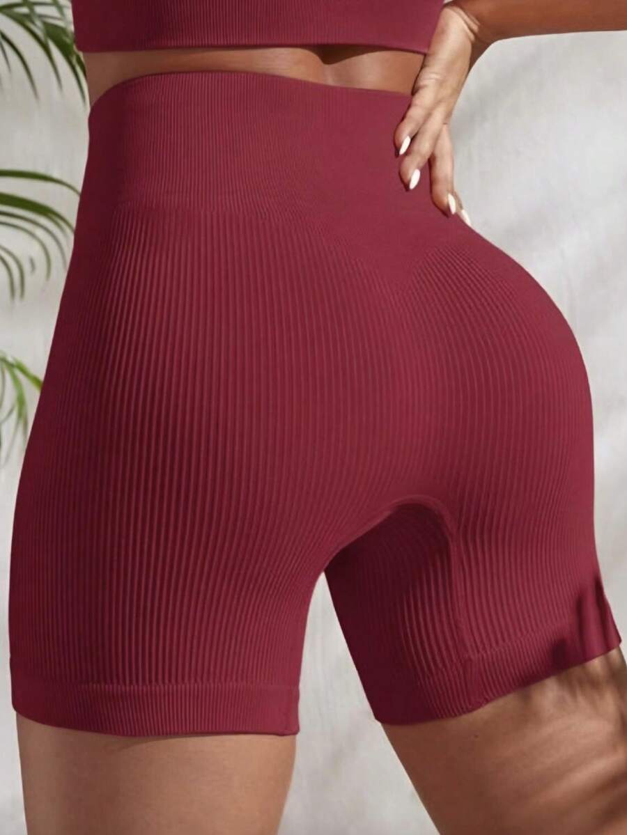 Women's Bermuda Shorts Gym Fitness In Premium Ribbed Polyamide Without Transparency - Burgundy - View 1