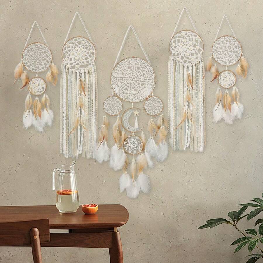 1 Piece Beige Dreamcatcher Ornament Handmade Cotton Thread Tassels Wooden Hanging Rod Feather Decor For Bedroom Wall Decoration Living Room Accent Home Party Decor Applicable To Christmas Halloween Thanksgiving Festival Gifts Christmas Gifts Thanksgiving Gifts Halloween Gifts Christmas Decorations Halloween Decorations Thanksgiving Decorations