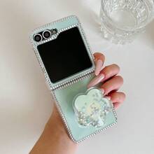 Estuche plegable para teléfono con flores de brillo y cristales de fantasía para Samsung Galaxy Z Flip3 5G/Galaxy Z Flip 4 5G/Galaxy Z Flip 5 5G/Galaxy Z Flip 6 5G/Galaxy Z Flip 7 5G, estuche plegable de moda para teléfono