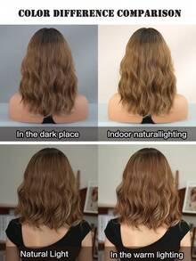 7JHH WIGS Parrucca corta ondulata color terracotta marrone sfumato con frangia per donna, parrucca riccioluta a onde di lunghezza spalle con radici scure, capelli sintetici resistenti al calore adatta per uso quotidiano, feste, cosplay, 14 pollici