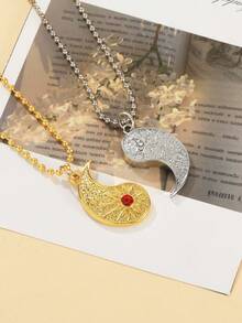 2pcs Sun & Moon Combination Necklace, Creative Alloy Versatile Pendant Jewelry