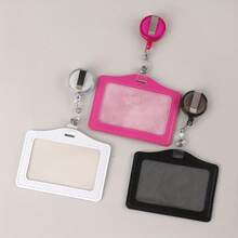 1pc Women Men Card Holder Badge Holder PU Leather Office Bus ID Hospital Nurse School Access Card Horizontal Vertical Card Holder Study Supplies - 黑色橫向 - 查看 2