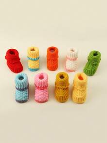 1 Pair Hand-Knitted Solid Color Infant Socks, Warm For Newborn Babies In Autumn/Winter