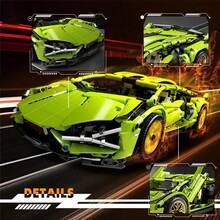 1680 pièces Ensemble de blocs de construction de voiture de course verte, jouet de construction en plastique ABS, convient pour la décoration de la maison, l'affichage dans le salon et la chambre à coucher, cadeau idéal pour l'anniversaire, Halloween, Noël, parfait pour les passionnés et les amateurs de voitures