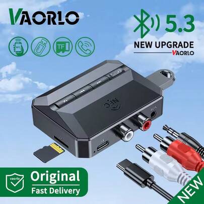 KZ Receptor de audio inalámbrico VAORLO NFC Bluetooth 5.3 con RCA 3.5mm AUX USB, adaptador de música estéreo sin pérdida, compatible con reproducción desde unidad USB/tarjeta, con micrófono para llamadas manos libres, para altavoces y amplificadores de automóvil