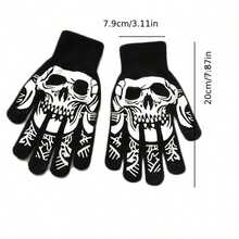 A Pair Of Fluorescent Skull And Bones Design Gloves - 20% Spandex / 80% Nylon Stretch Fashion Couple Gloves, Gloves Suitable For Halloween Dresses, Parties And Theme Events