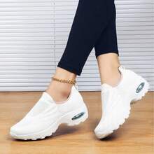 Damskie, czarno-różowe, codzienne, amortyzowane buty do biegania z amortyzacją, odpowiednie do uprawiania sportu, wypoczynku, tańca, karmienia piersią, z podeszwą typu rocker, na platformie, do grubych trampek