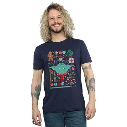 Star Wars Mens Yoda Christmas TShirt (Navy Blue)