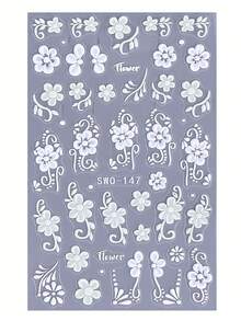 Adesivos de unha de pétala de renda 5D 2 peças, damasco branco, retrô, margarida, flor, pétala, folhas, estilo boêmio, faça você mesmo, Y2K, elegante, moda inverno, primavera, decalques de esmalte em gel autoadesivos, sliders, charme, salão, decoração de arte de unha