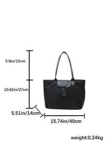 Lightweight Business Casual Large Capacity Tote Bag, Nylon Dual Handle Shoulder Bag, Women's Fashion Office Work Handbag, Stitching Detail Shoulder Tote Bag, Suitable For Teenage Girls, College Students, Young Professionals And Office Workers, An Ideal Choice For The Office - Black - View 2
