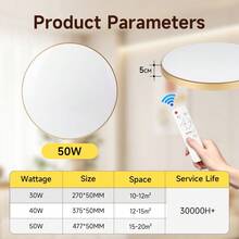 Remote Control Dimmable LED Ceiling Light, 3-Color Adjustable, Simple Style Home Decor Hanging Lamp, Bright For Bedroom/Living Room/Bathroom/Kitchen/Hallway/Porch/Staircase; Available In 30W/40W/50W, Suitable For 180V-265V Household Use - LED Ceiling Light Remote Control Mode - View 11