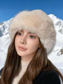 1pc New Winter Woolen Hats For Women, European, American And Korean Style Warm Hats For Autumn And Winter, Fashionable Solid Color Ones That Look Good On The Face, Small And Versatile Mongolian Hats With Thickened Design - A - View 2