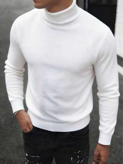 Men's Turtleneck Long Sleeve Knit Sweater, Versatile For Daily Wear