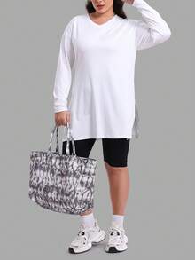 SUPEKYKO 大码V领T恤 - 女士宽松运动上衣，休闲长袖衬衫 白色 春季 - 白色 - 查看 6