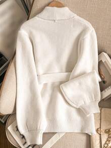 Áo len cardigan dáng rộng thời trang thu đông cỡ lớn, màu trơn, cổ chữ V có dây rút, thiết kế eo, kiểu dáng rộng, thích hợp cho du lịch ngoài trời, chụp ảnh, mặc đi chơi, mặc đi ăn trưa cho phụ nữ, quần áo mùa thu cho phụ nữ, áo len chui đầu - trắng - Xem 4