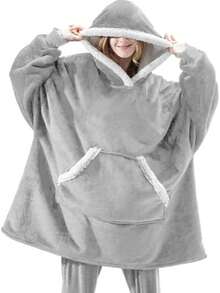 Oversized Wearable Hoodie Blanket, Soft Fuzzy Microfiber & Sherpa Wearable Blanket Sweater With Giant