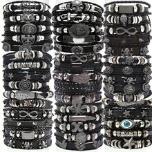 10/20/30Pcs Punk Hip Hop Style Faux Leather Bracelets Set Multi-Layer Skull Cross Star Halloween Chic Infinity Symbol Design Vintage Black For Teen And Gifts Thanksgiving Father's Day Graduation Creative Metal Dots Fashion Jewelry - Đen - 20 chiếc - Xem 6