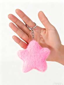 10 piezas DIY Lindos llaveros de estrella de peluche rosa, 1 pieza Decoración de colgante de bolso de estrella de pentágono de peluche azul, Llaveros de estrella para parejas, Regalo creativo para fiestas, Pequeño regalo para accesorios de bolso, Cordones con soporte para identificación, Accesorios para automóvil, Encantos para bolsos, Navidad