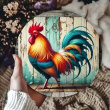 1 pieza Letrero de metal vintage de gallo - Arte de pared redondo, adecuado para cocina, jardín, oficina y decoración del hogar, decoración de pared de metal decorativa duradera e impermeable para exteriores